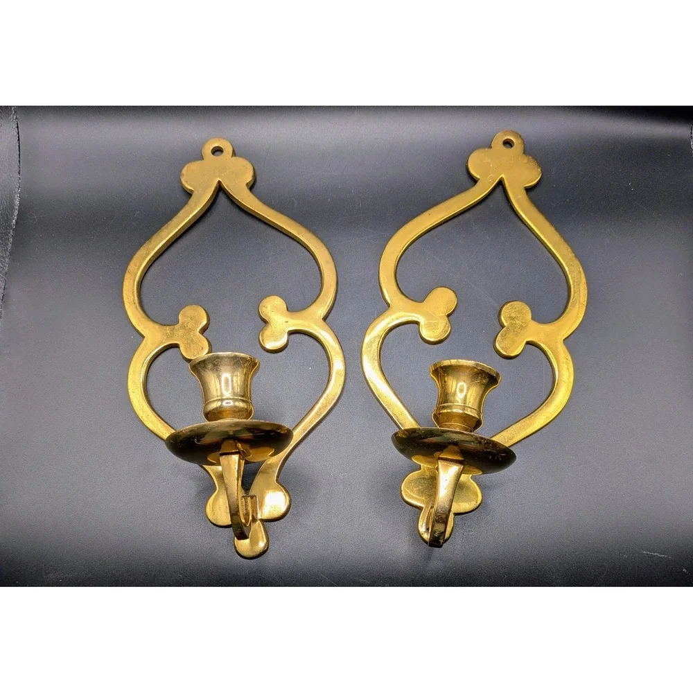 Vintage Brass Wall Sconces: Mid-Century Boho Candle Holders (Set of 2)